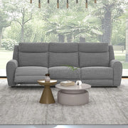 FOA West Antonius Manual Recliner Sofa showing plush fabric upholstery and reclining mechanism in a modern living room setting