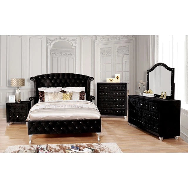 FOA West Alzir Night Stand showing a modern wooden nightstand with a drawer and open shelf in a cozy bedroom setting