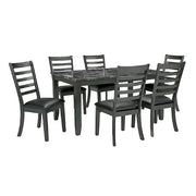 FOA West Adia 7-piece dining table set with grey and brown finish, featuring a modern design and sturdy wooden construction.