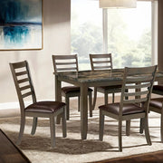 FoA West Adia 7-piece dining table set with grey and brown finish, featuring a rectangular table and matching chairs.