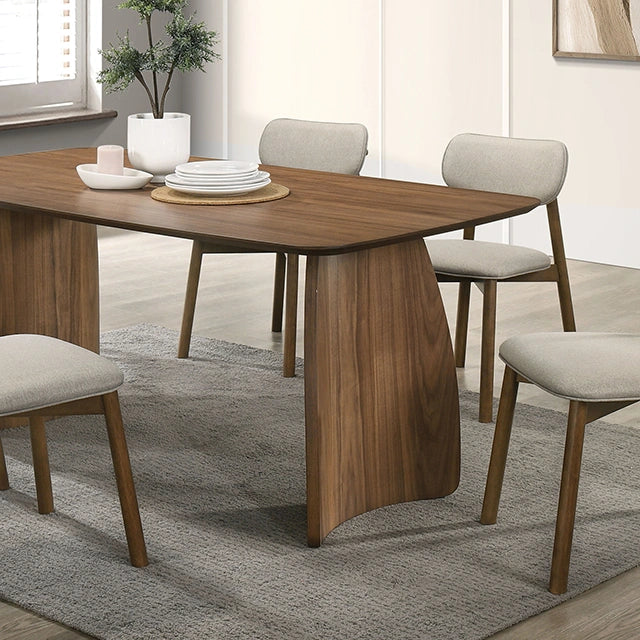 FOA West Alnwick 7-piece dining table set with wooden table and matching chairs, modern dining room furniture.