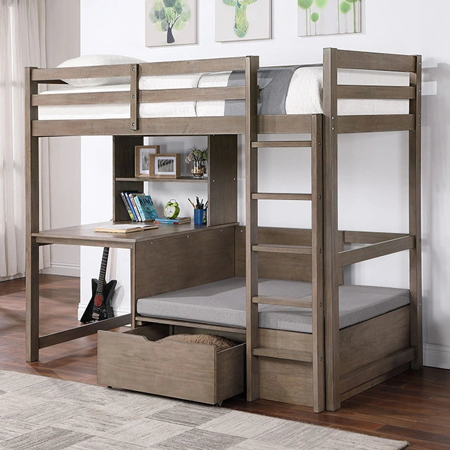 CALLISTUS Twin Workstation Loft Bed, White & Gray - Ricky's Furniture Outlet (Paso Robles, CA)