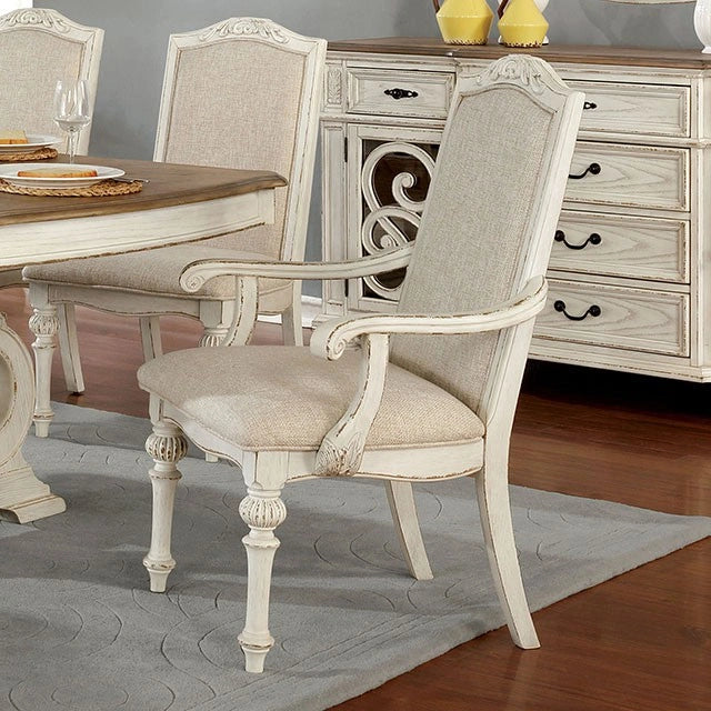 FOA West Arcadia dining arm chair with cushioned seat and wooden legs, shown in a modern design for dining room decor.