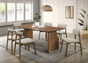 FOA West Alnwick 7-piece dining table set with wooden table and matching chairs, modern design for dining room decor