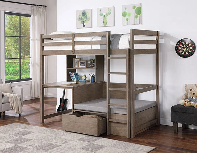 CALLISTUS Twin Workstation Loft Bed, White & Gray - Ricky's Furniture Outlet (Paso Robles, CA)