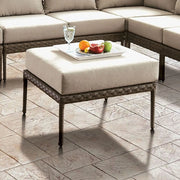 FOA West ALEISHA outdoor patio ottoman with cushioned top, suitable for outdoor seating and relaxation on patio furniture.