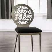 Pair of FOA West Abner side dining chairs with wooden legs and upholstered seats, shown in a modern home setting.
