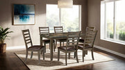 FOA West Adia 7-piece dining table set with grey and brown finish, featuring a sturdy dining table and matching chairs.