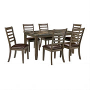 FOA West Adia 7-piece dining table set with grey and brown finish, featuring a modern dining table and matching chairs.