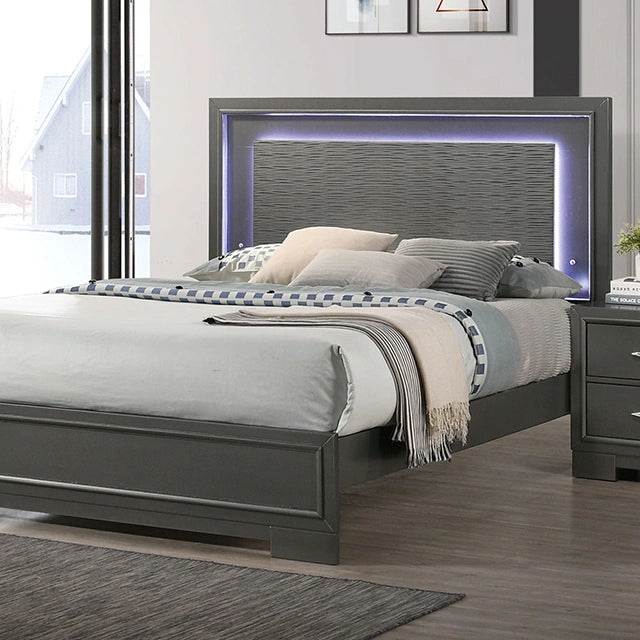 FOA West Alison Queen Bedroom Set includes a bed frame, matching nightstands, and dresser with elegant design and neutral finish.