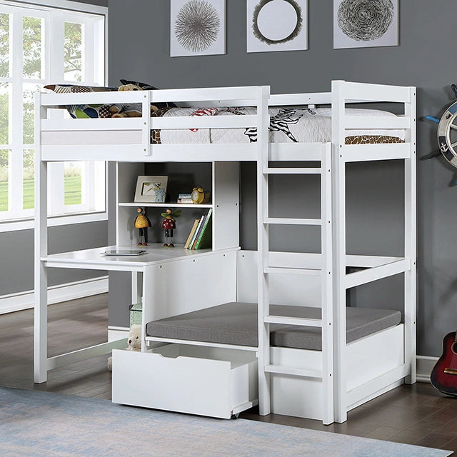 CALLISTUS Twin Workstation Loft Bed, White & Gray - Ricky's Furniture Outlet (Paso Robles, CA)