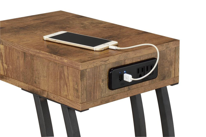 Troy Accent Table with Power Outlet Antique Nutmeg