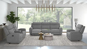 FOA West Antonius Manual Recliner Sofa showing plush fabric upholstery and reclining mechanism in a modern living room setting.