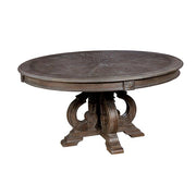 FOA West Arcadia rustic round dining table in natural wood tone, showcasing its sturdy wooden surface and classic design.