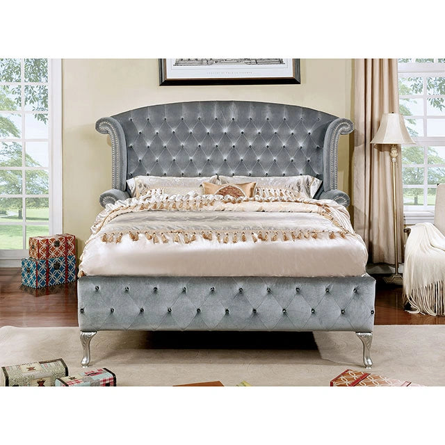 Gray FOA West Alzir nightstand with a sleek modern design, featuring a drawer and open storage space.