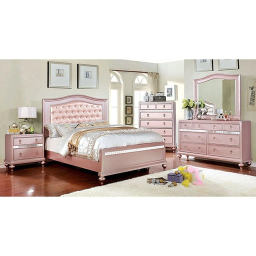 FOA West Ariston Rose Gold Nightstand with sleek finish, featuring a modern design and a single drawer for bedside storage