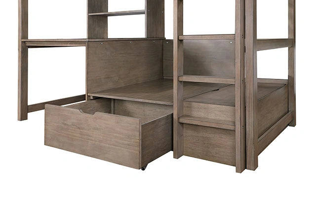 CALLISTUS Twin Workstation Loft Bed, White & Gray - Ricky's Furniture Outlet (Paso Robles, CA)