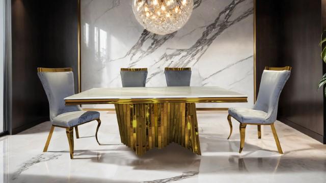 Basilicata 7 Pc Dining Set Gold & Silver